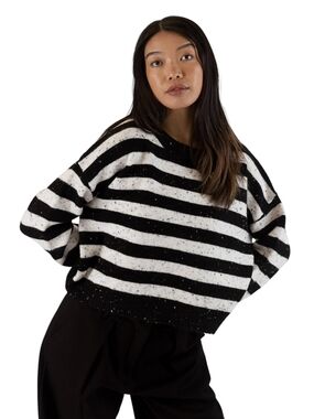 Black & White Striped Crewneck Sweater
